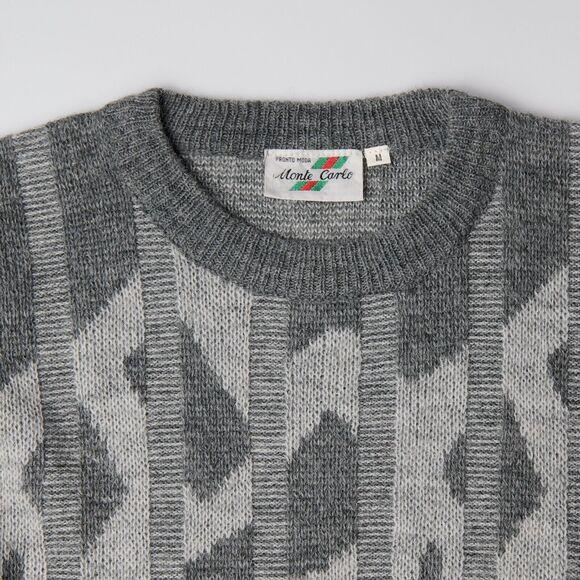 Vtg Monte Carlo Grandpa Sweater Men’s M Gray Geometric 3D Ribbed tight Knit - Picture 3 of 9